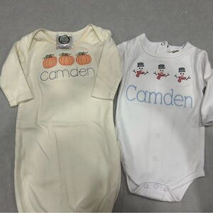 Two Camden embroidered onesies